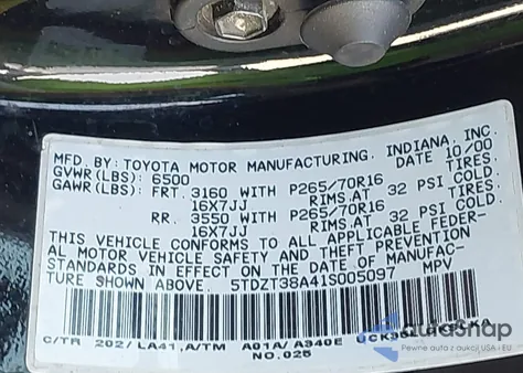 2001 Toyota Sequoia Limited V8 from USA, damaged, VIN 5TDZT38A41S005097